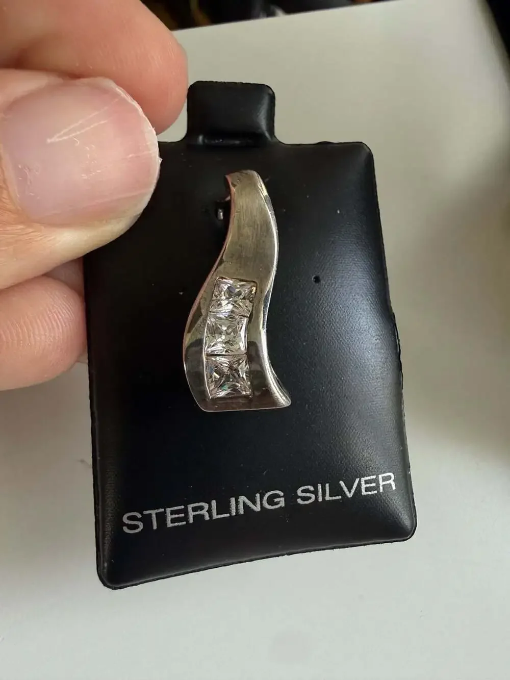 Sterling Silver 925 Cubic Zirconia Wave Slide Pendant